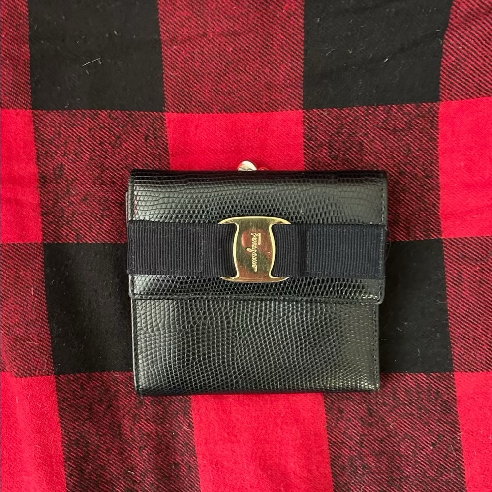 Salvatore Ferragamo Black Textured Wallet